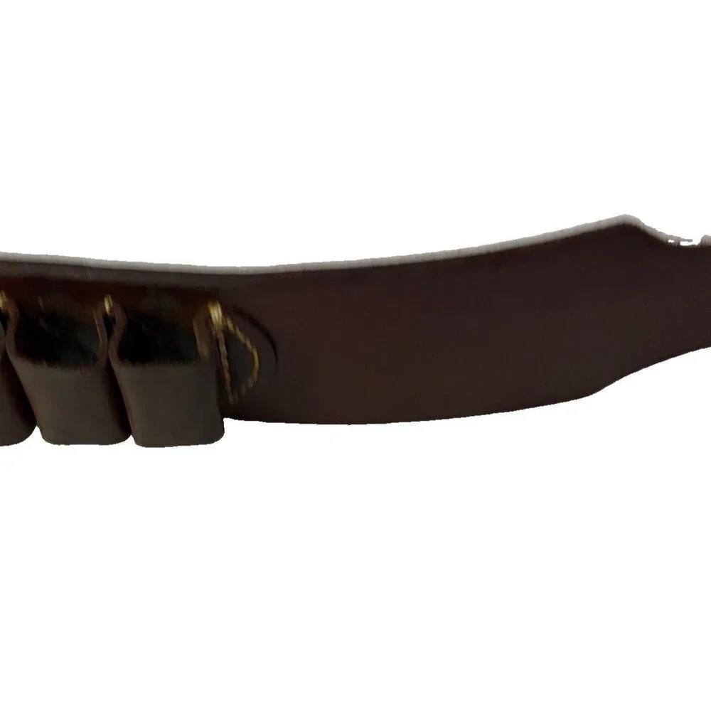 Handmade Brown Leather Rifle Cartridge Belt Bandolier 20 Loop Brass Buckle